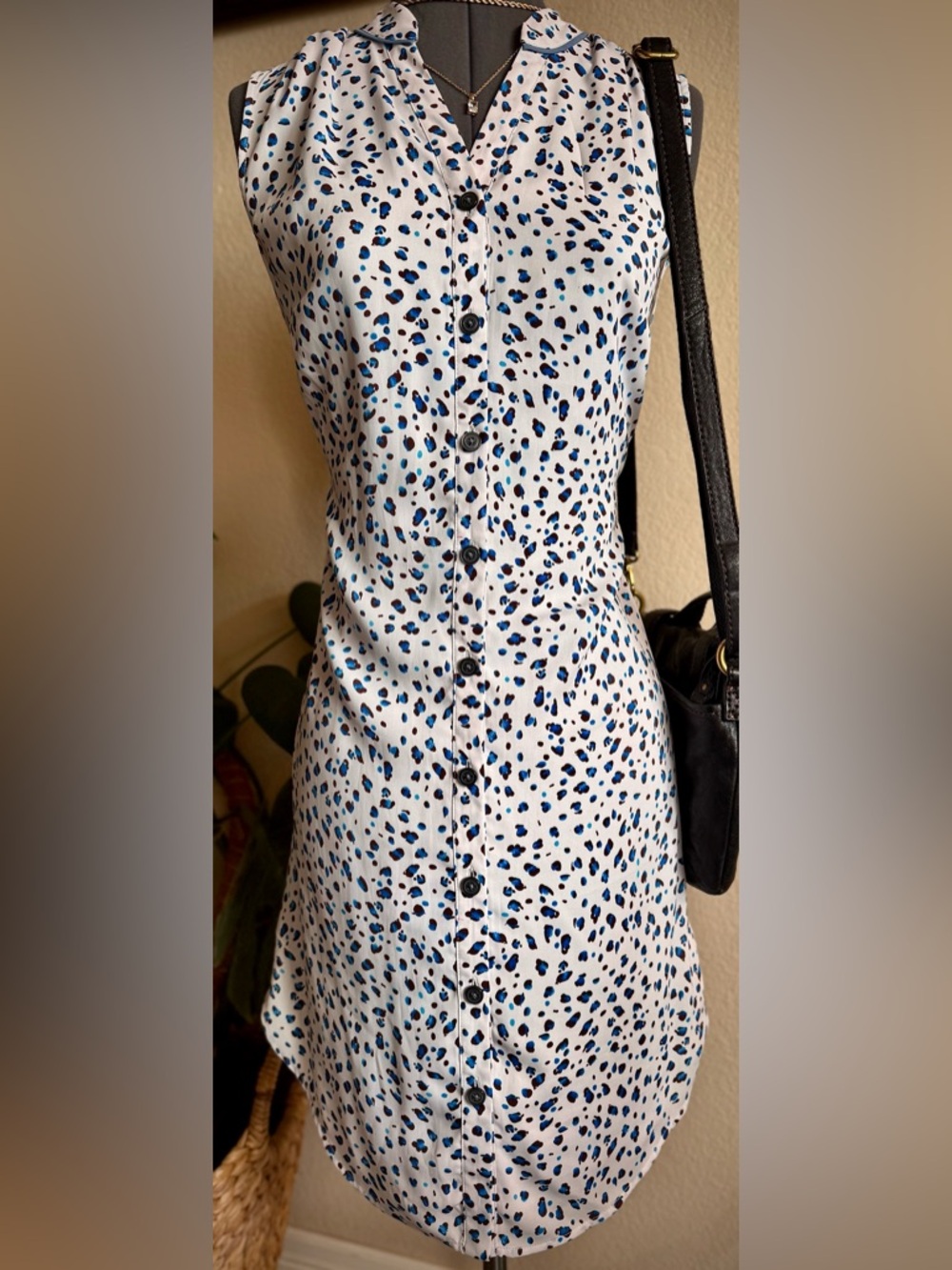 CAbi Camilla Button Down Sleeveless Leopard Print Shirt Dress XS